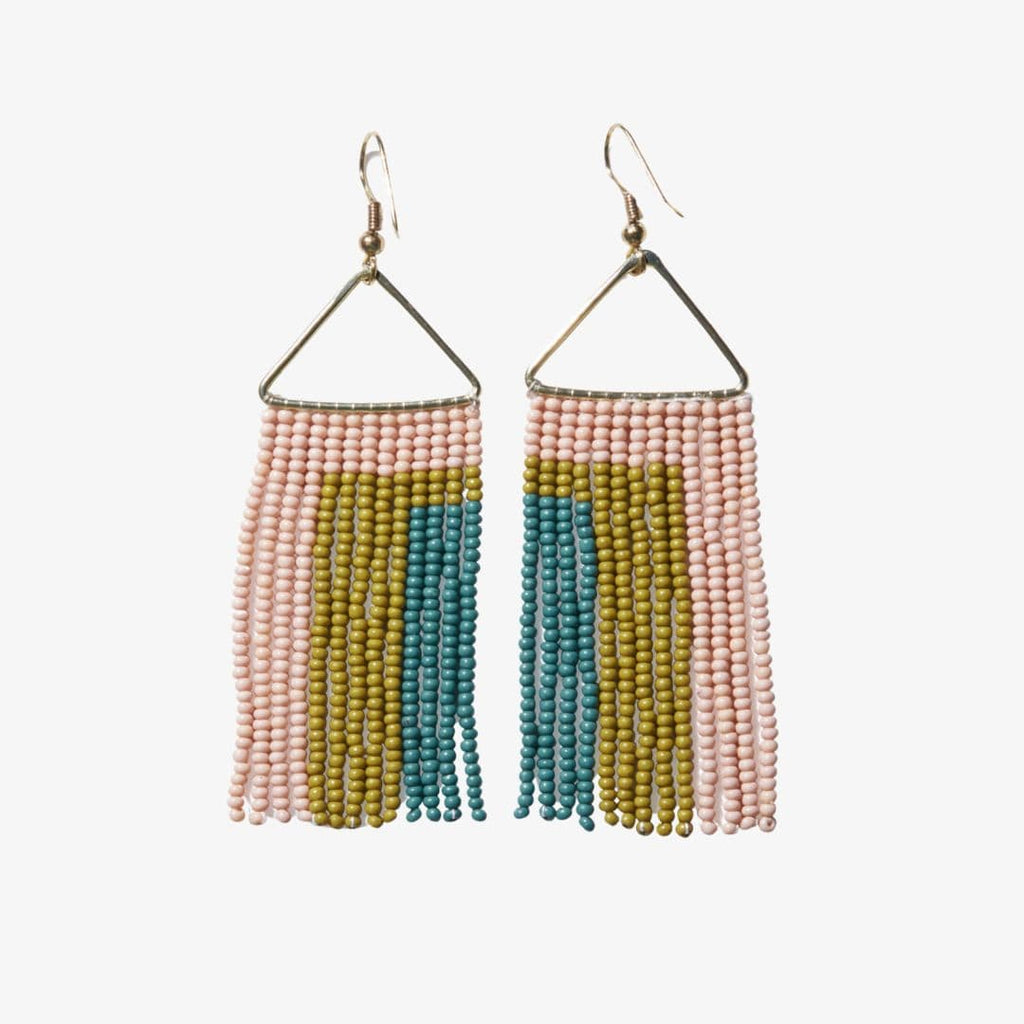 Whitney Rectangles Beaded Fringe Earrings Blush