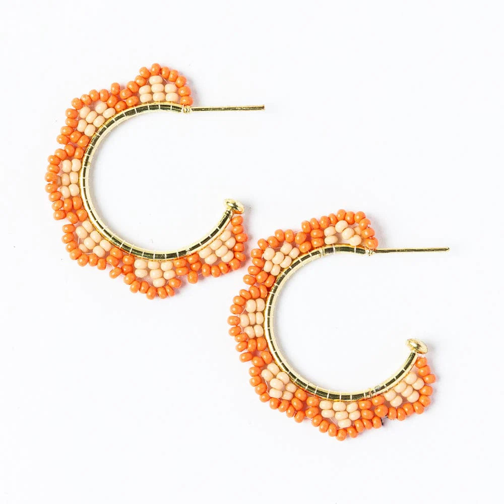 Luna Beaded Scallop Gold Hoop Coral