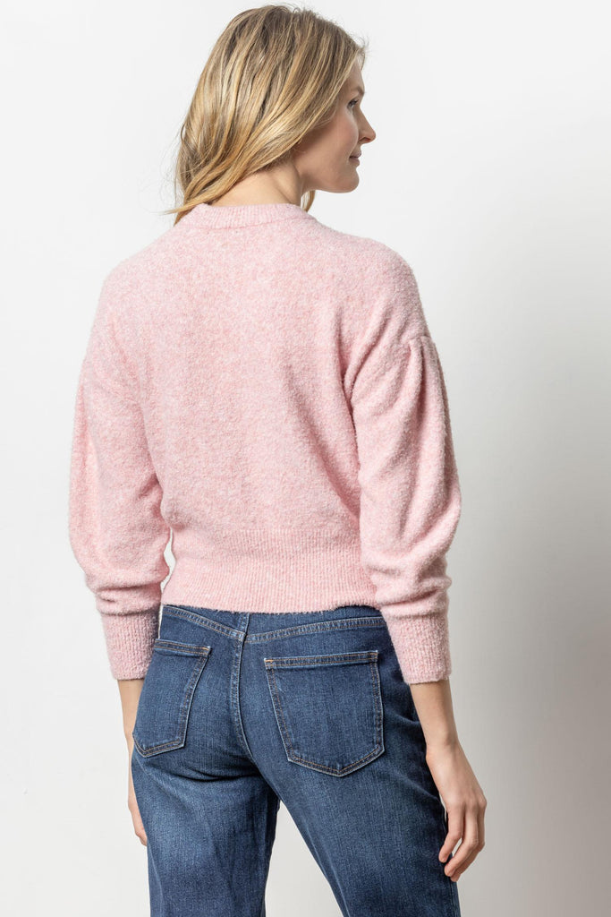 Pleated Sleeve Crewneck Sweater - Peony