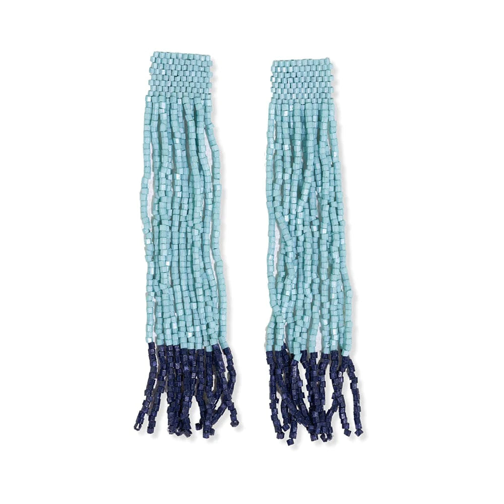 Ila Thick Stripe Mixed Luxe Beads Fringe Earrings - Light Blue