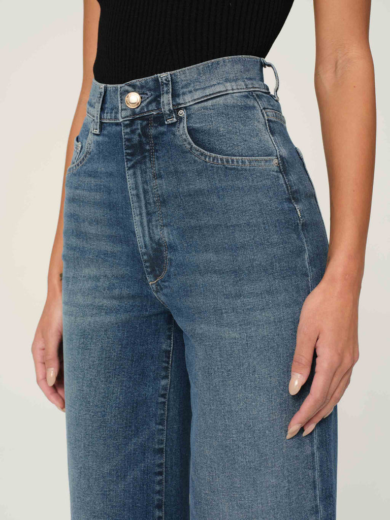 Hepburn Wide Leg High Rise Ankle Jeans - Seagate