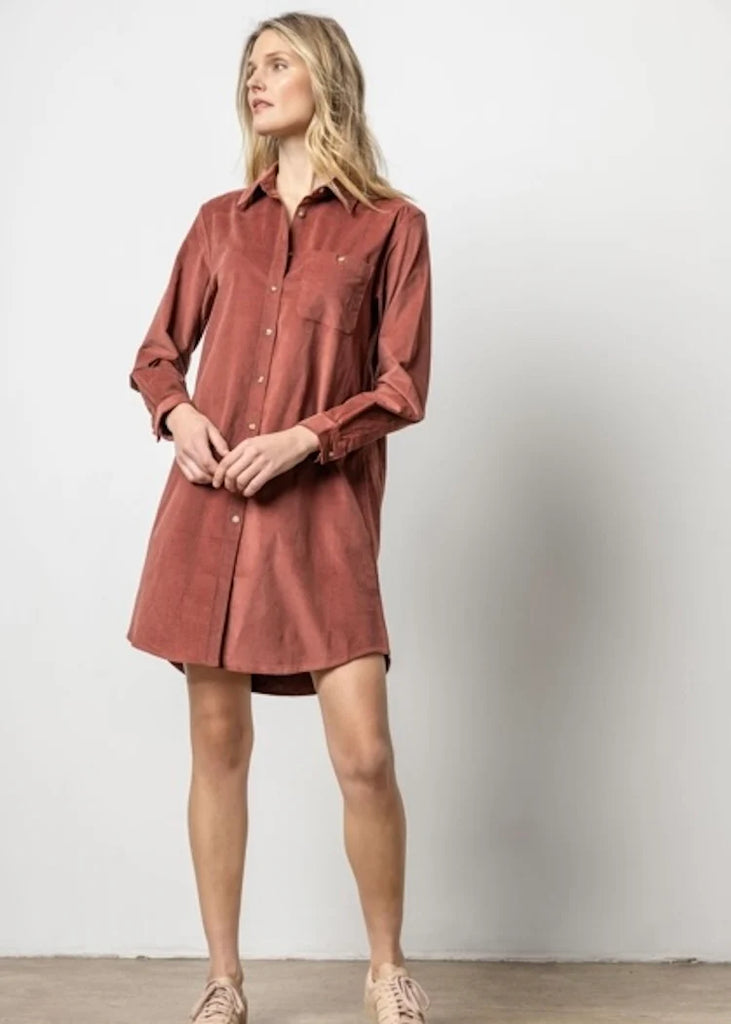 Corduroy Shirt Dress - Brandy