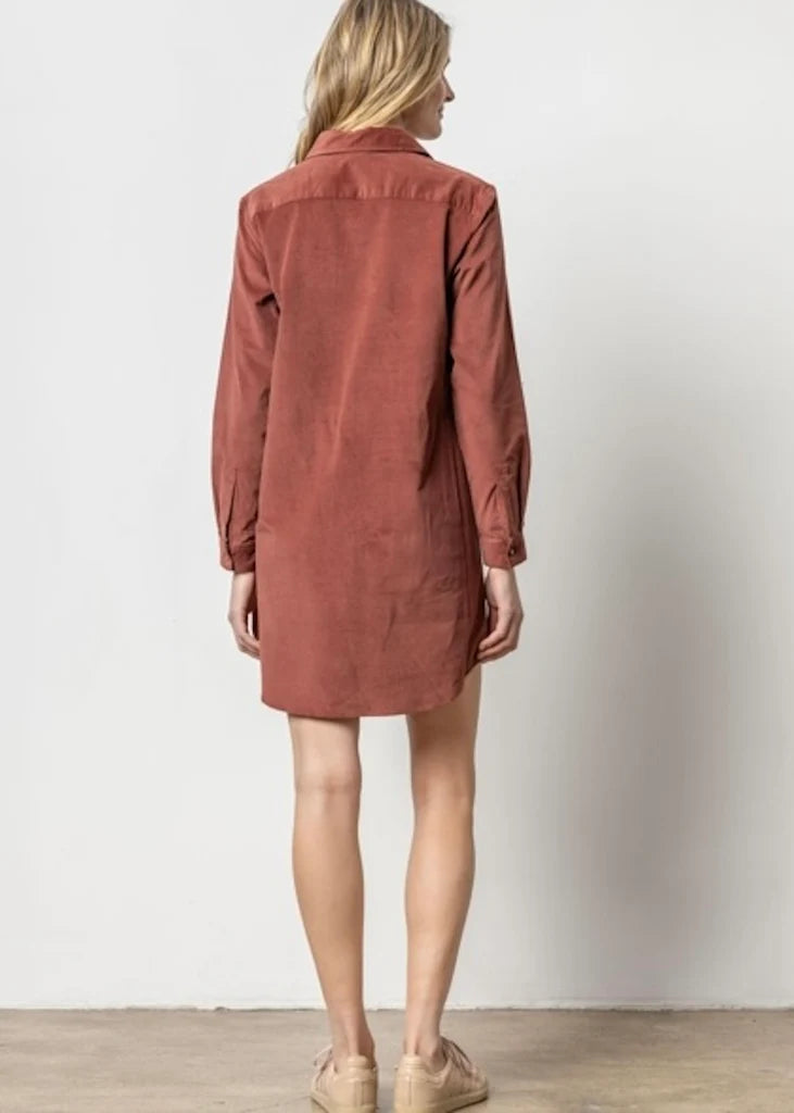 Corduroy Shirt Dress - Brandy