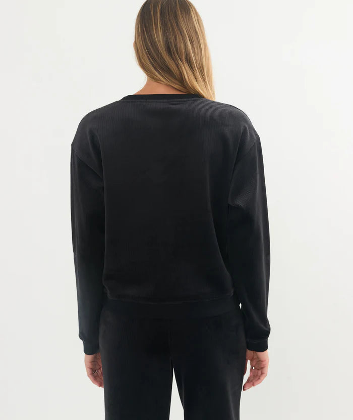 Cord Velour V-Neck Sweatshirt - Black