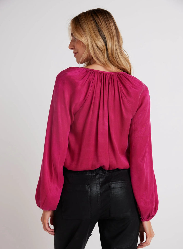 Shirred Button Front Blouse - Fuchsia Berry