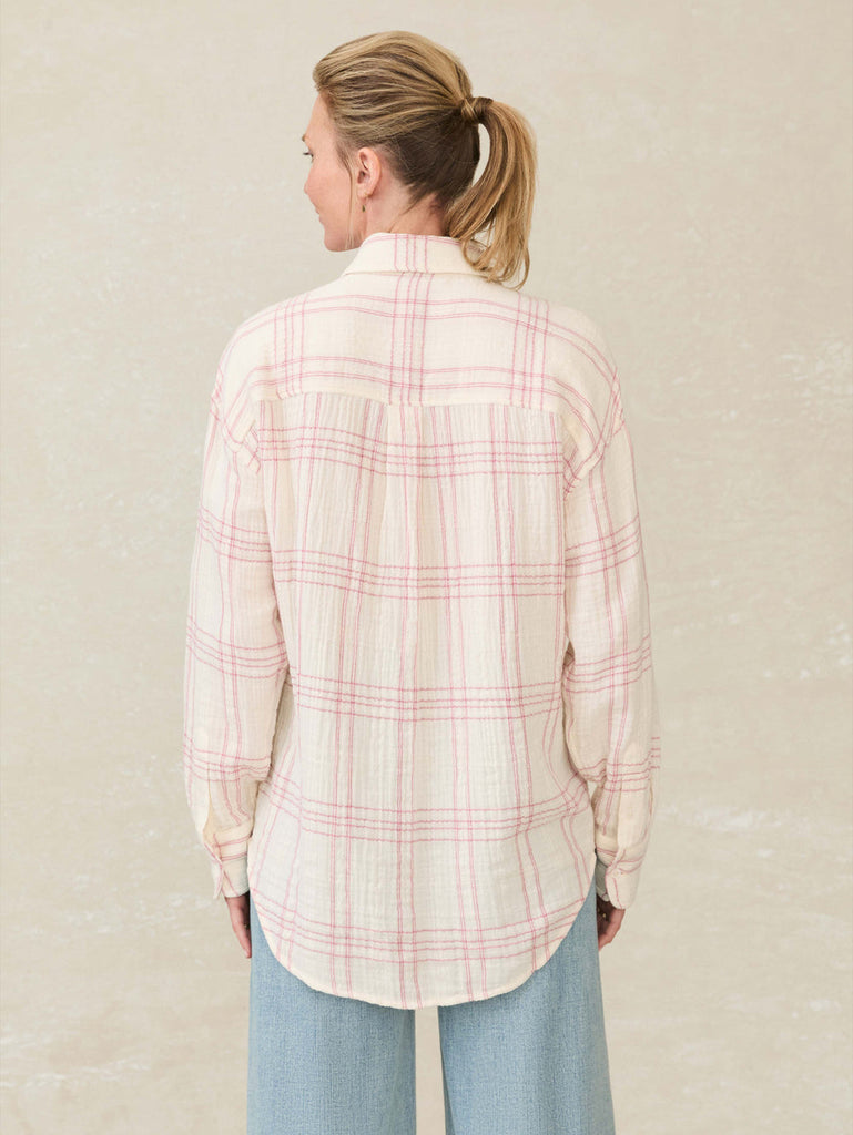 Dune Cotton Gauze Relaxed Shirt -- Rose Plaid