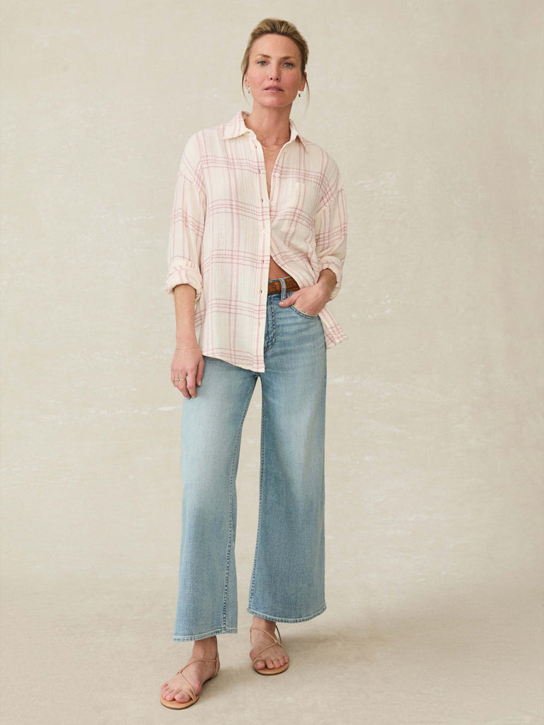 Dune Cotton Gauze Relaxed Shirt -- Rose Plaid