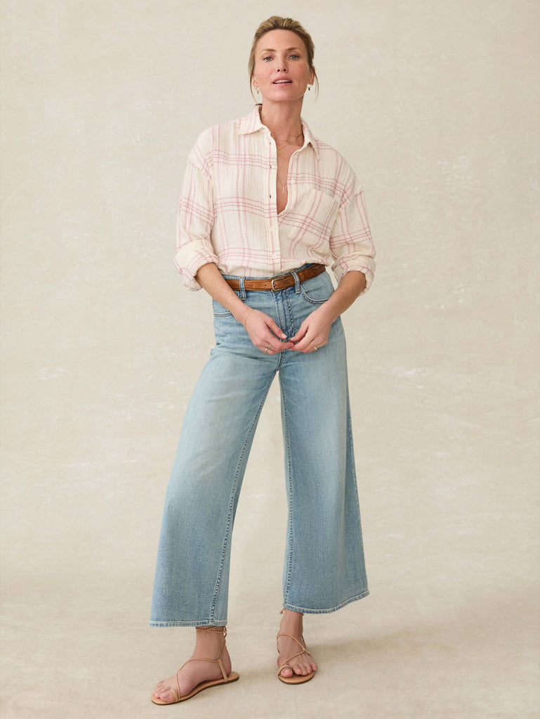 Dune Cotton Gauze Relaxed Shirt -- Rose Plaid